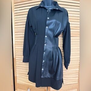Maniere De Voir Black Dress with Faux Leather Accents